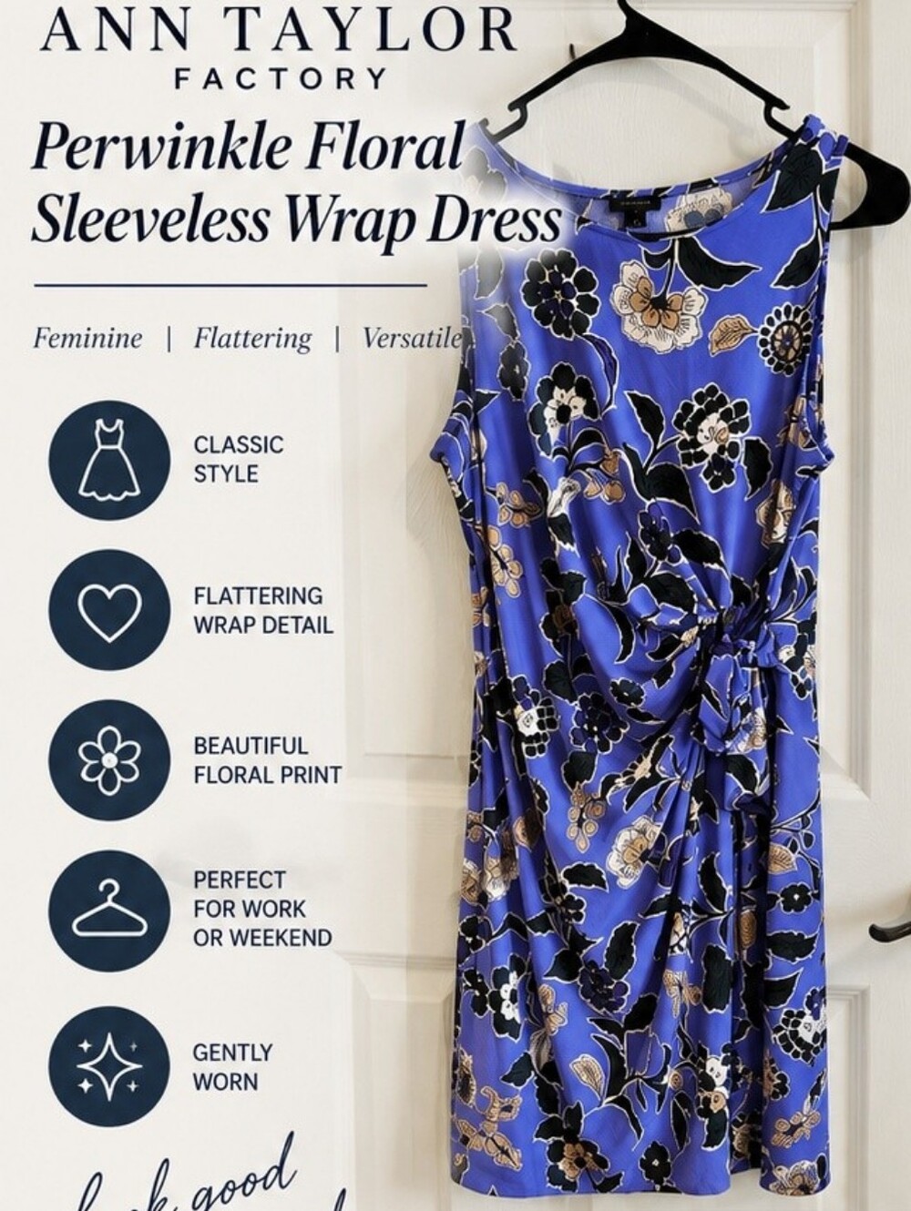 Ann Taylor Factory Perwinkle Floral Sleeveless Wrap Dress